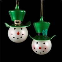 GLASS IRISH SNOWMAN HEAD ORN 2 PC